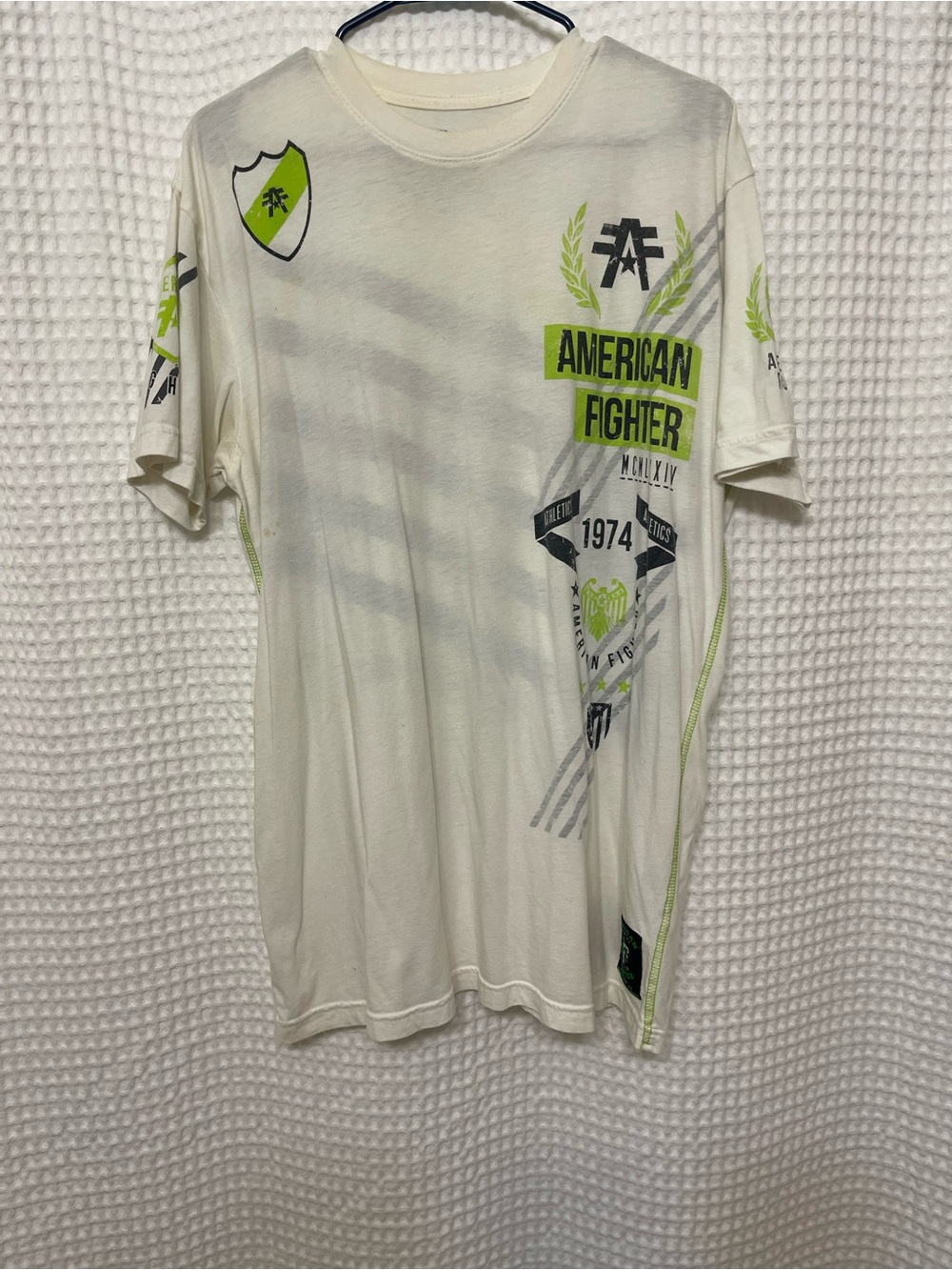 American Fighter White Short-Sleeve Graphic Tee with Lime Accents